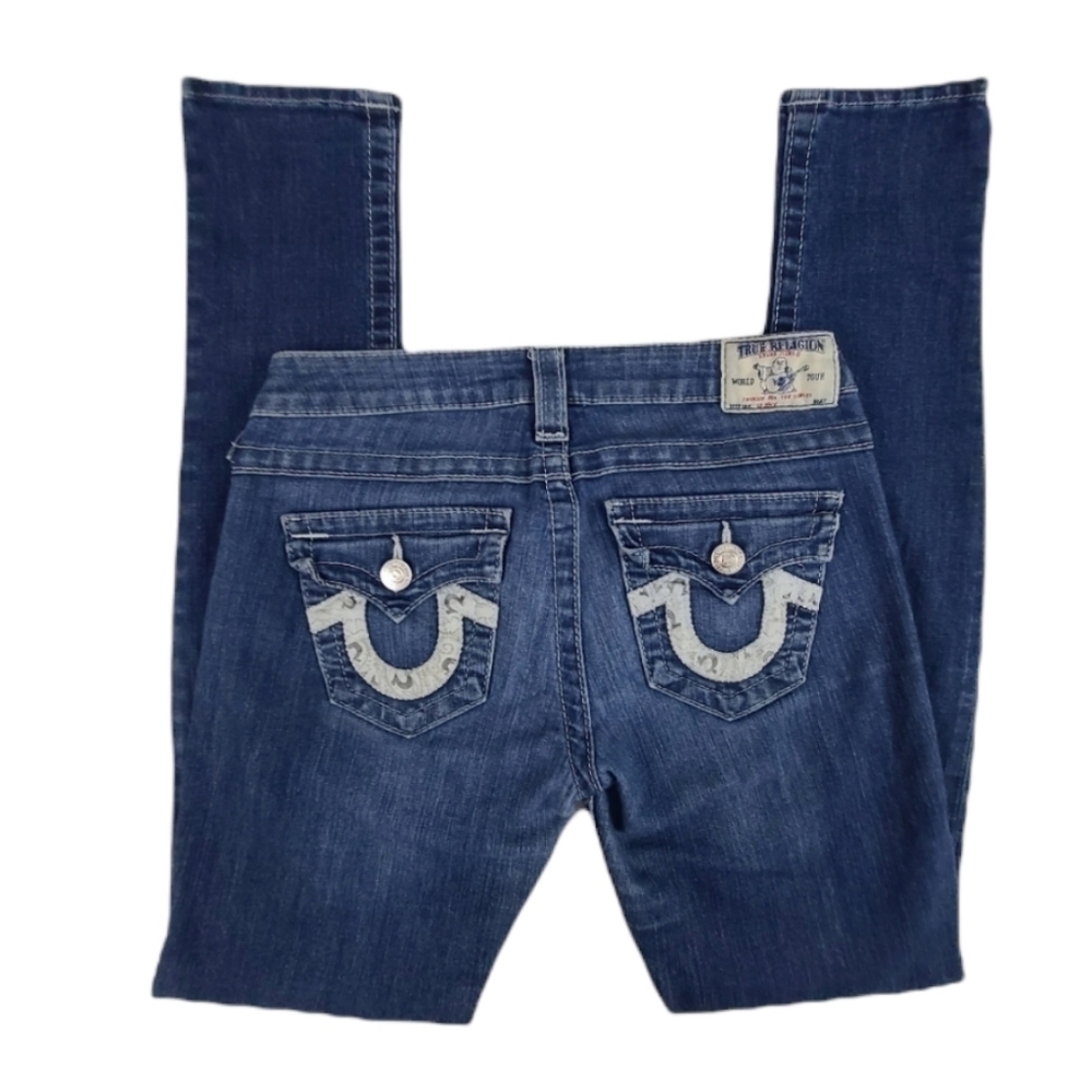 True religion Skinny Jeans Low Rise Flap Pocket Denim Medium Wash, Size 27
